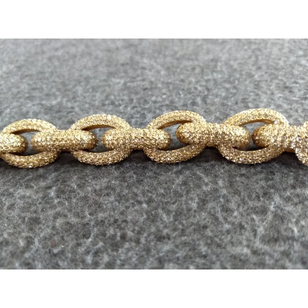 J Crew Pave Crystal‎ Chain Link Bracelet Gold-Tone Chunky Rhinestone Storage NEW